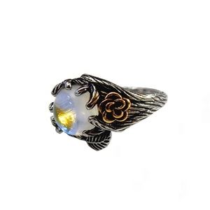 Silver Elven Moonstone Ivy Opalite Ring Size 8